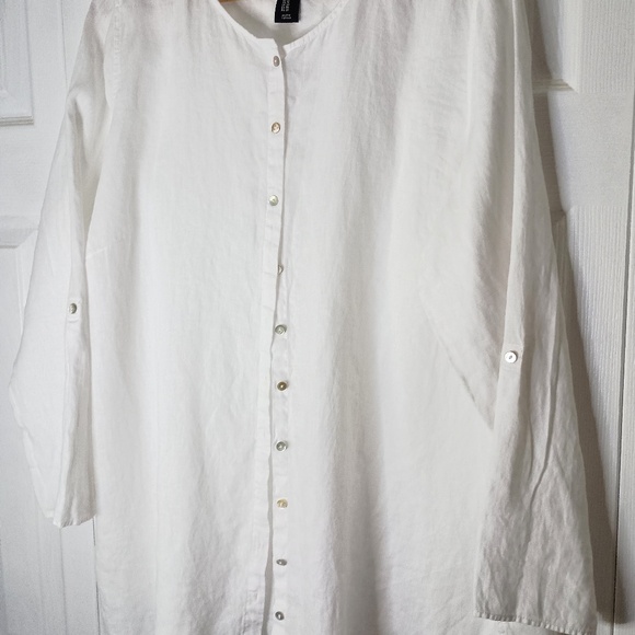 Tahari Linen Shirt Womens 1X Boho Minimalist Chic Romantic Cruise Lagenlook Top - Picture 1 of 7